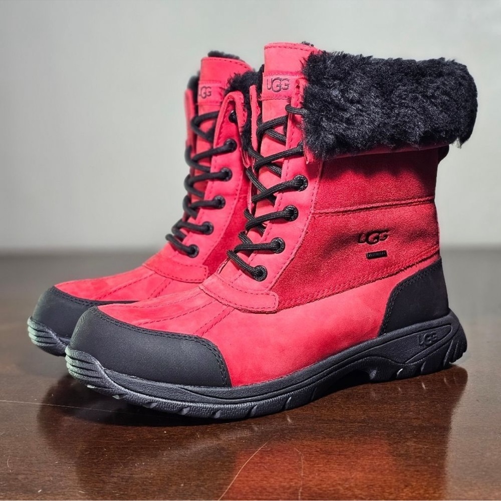 UGG Australia Butte Mono Lace Up Boots Waterproof Vibram Men's 13 Red Black Fur